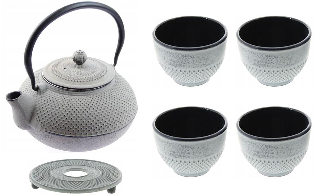 CAST IRON KETTLE 1.5L TEA STRAINER 4x CUPS PLATE