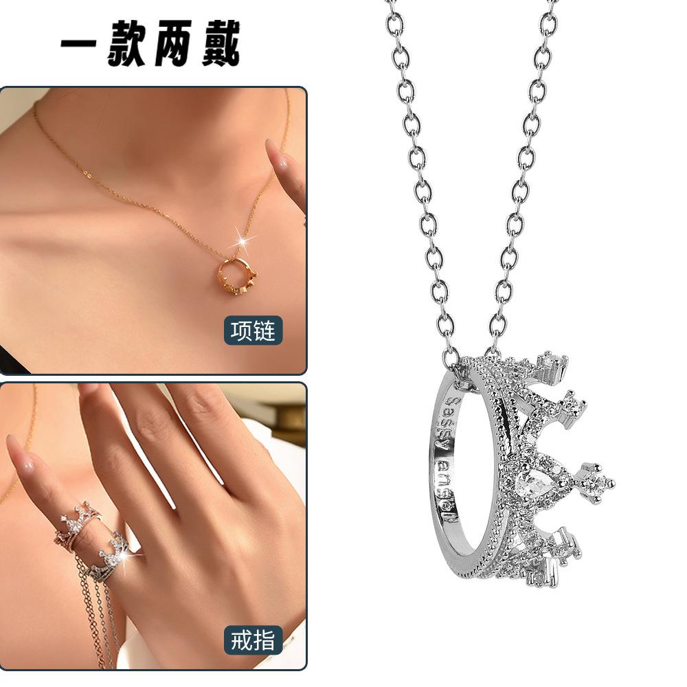 Suijue Pearl Sweater Chain Two Wear Crystal Flower Long Necklace Titanium Steel National Style Two Wear Function
