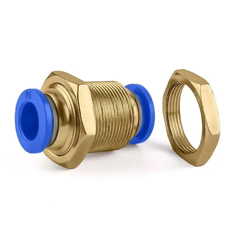 50Pcs Copper Threaded Pneumatic PM-4 Quick Plug PM6 Quick PM-8 Air Pipe Joint PM-10 Partition Through PM-12 Through Plate