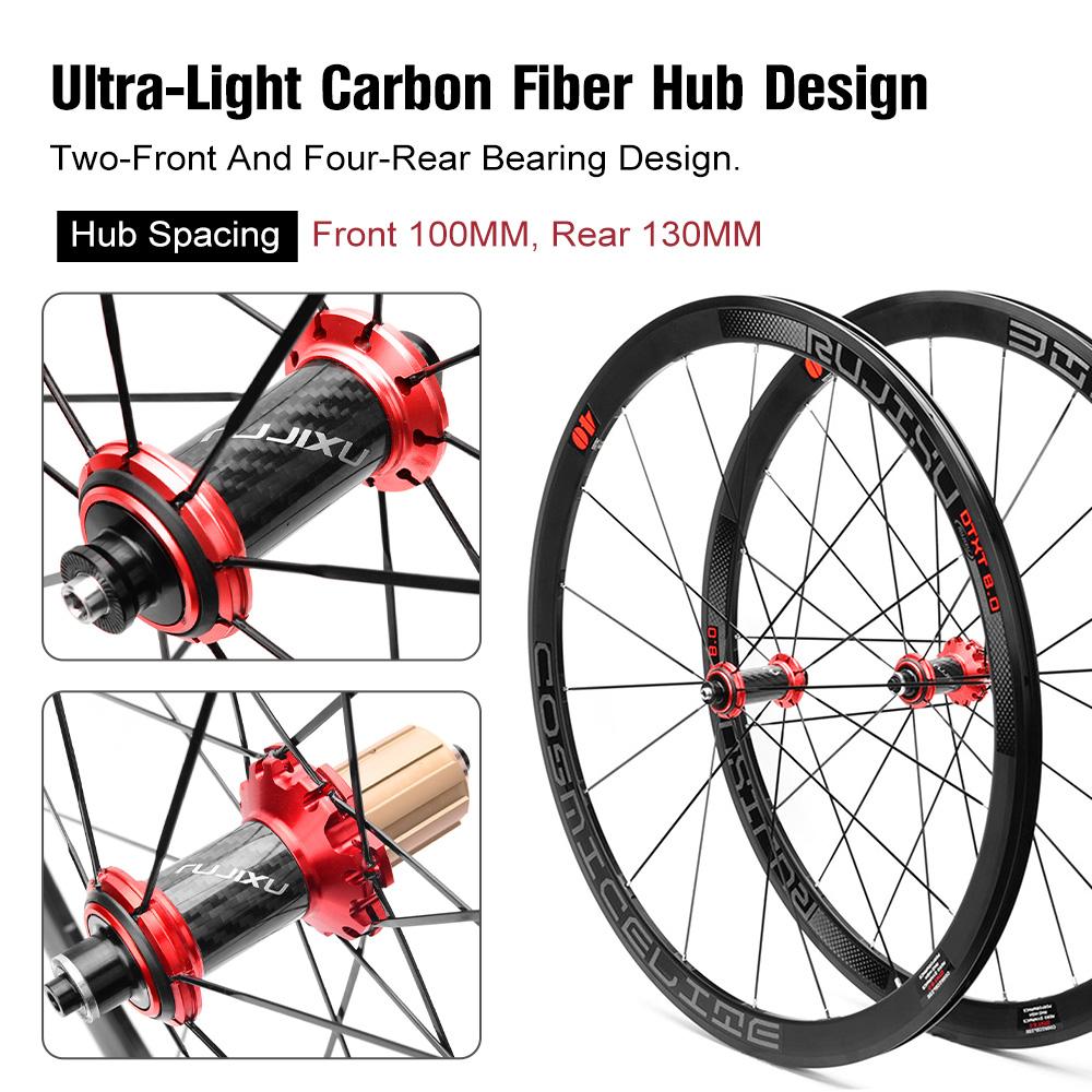 Road Bike Wheelset 700C Carbon Fiber Ultra-Light 120 Decibel 40mm/1.57in Reflective Strip V/C Brake