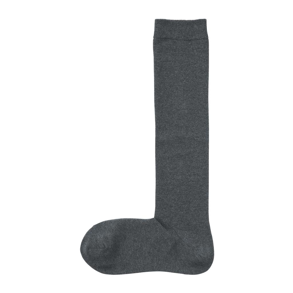 MUJI Knee Socks with Soft Openings Elastic Made of Recycled Charcoal Sizes Women's Right-Angle (No Cuffs) Cotton, DAH09A5A, Gray, 23-25cm