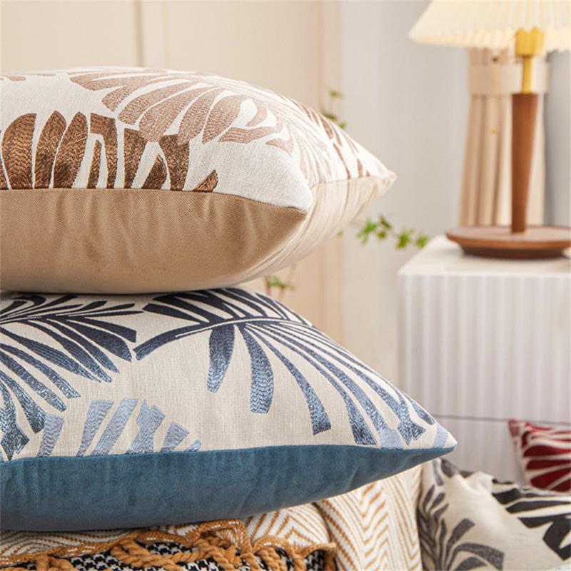 Colorful Cushion  Cover Jacquard Leaf Pattern Living Room Bedroom Decorative Cotton Linen Pillowcase