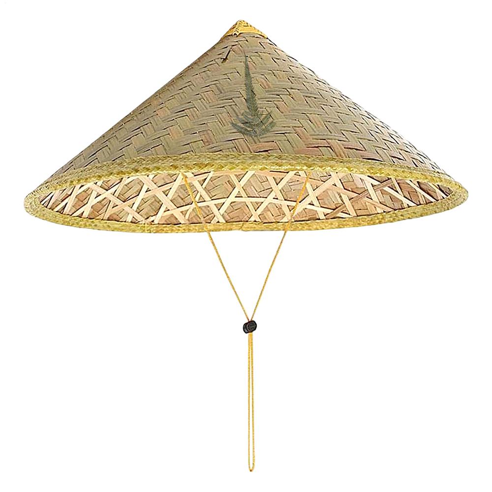 Chinese Straw Hat Handmade Rattan Hat Stylish Straw Hat with Adjustable Chin Strap for Fishing Gardening Camping Hiking Outdoors