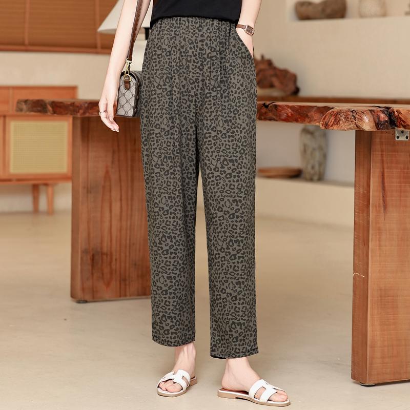 Women's Plus Size Leopard Print Wide Leg Pants, Casual Loose Fit Elastic Waist Trousers (XL-5XL)