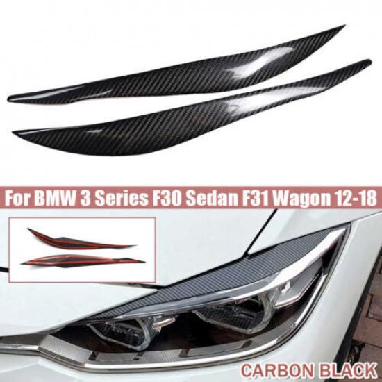 2X For BMW 3 F30 F31 318i 320i Carbon Fiber Headlight Eyebrow Eyelid Cover Trims