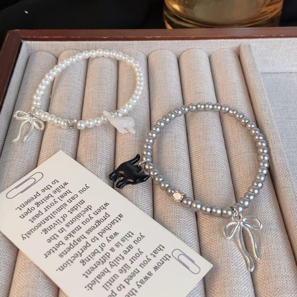 Cat Highend Stylish Bowknot Pearl Hand Accessory Bracelet For Womens Outfits Summer