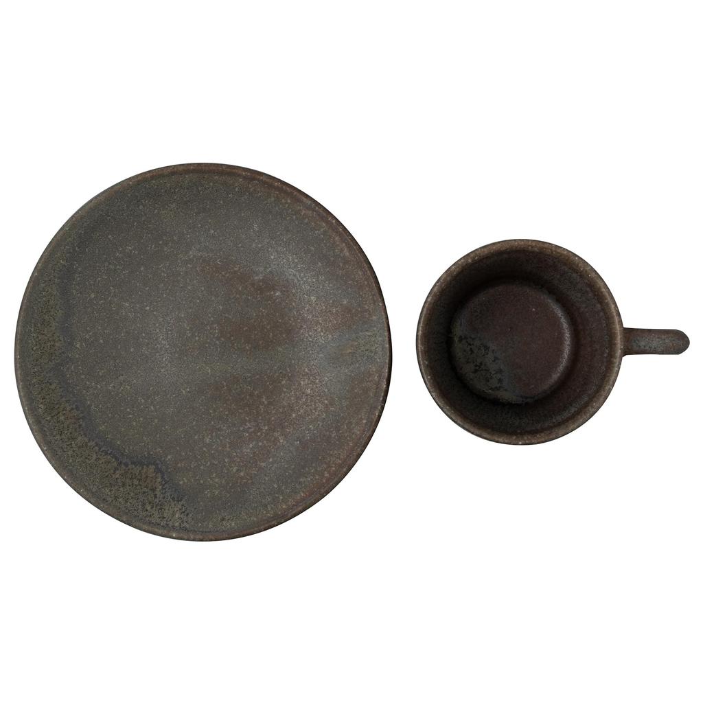 Marui Seito Shigaraki Ware Hechimon Cup & Saucer, 160ml Capacity, Black Kiln-Changed, Brown, MR-3-4388