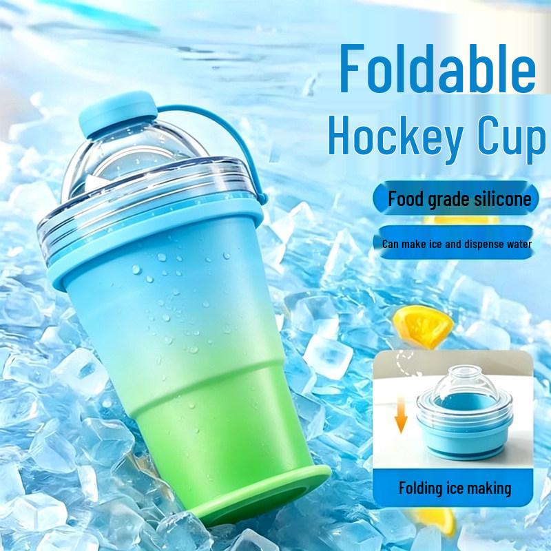 Gradient Silicone Ice Cup with Straw - Portable, Food-Grade, Folding Sippy Cup for Outdoor Summer Use