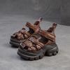 Jieshu Summer New Niche Style Muffin and First-layer Cowhide Sandals Comfortable Woven Breathable Retro Women's Shoes