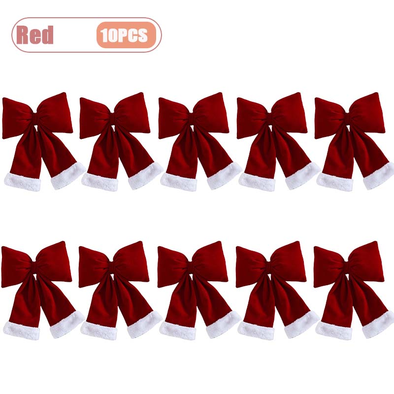 1-10PCS Christmas Velvet Bow 3D Hanging Decorative Tree Decoration Outdoor Festive Vintage Style Ribbon Christmas Party Supplies