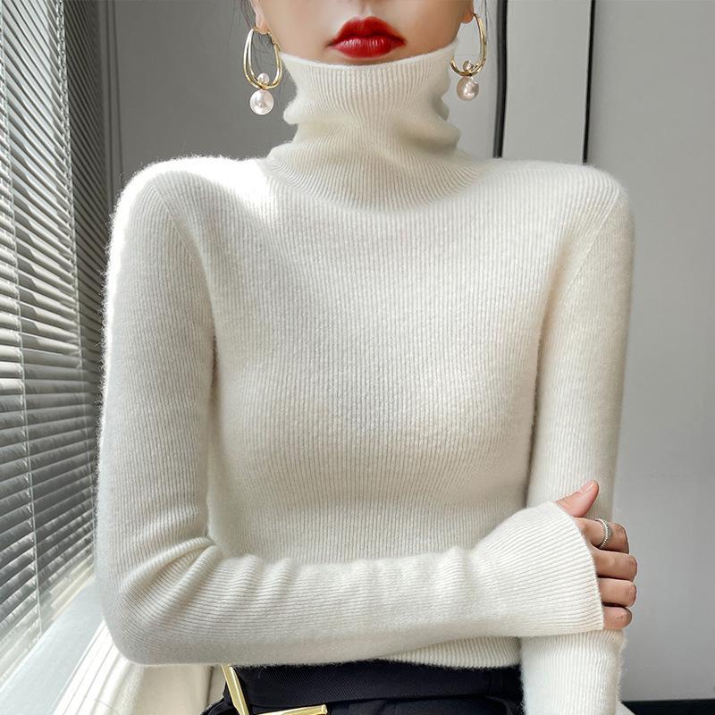 Women's Chunky Knit Turtleneck Sweater - Slim Fit, High Neck, Wool Base Layer for Autumn/Winter.
