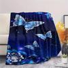 1Pc Blue Butterflies Print Flannel Blanket, High Quality Comfortable for All Seasons, Home Decor, Warmth and Comfort, Perfect for Christmas Gifts