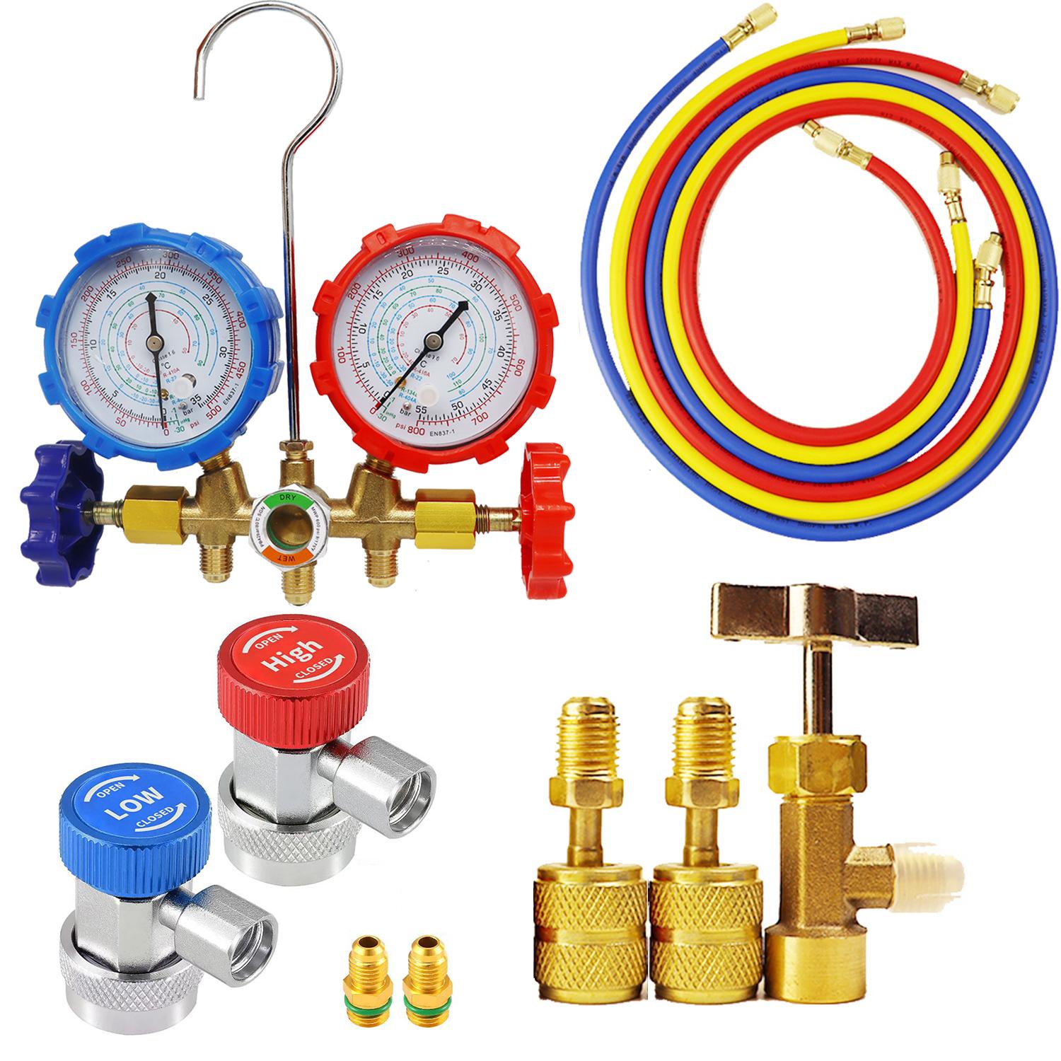 

Refrigerant Manifold Gauge Set Diagnostic Air Conditioning Tool Hook Hose for R410A R22 R404A R134A Refrigerant Charging