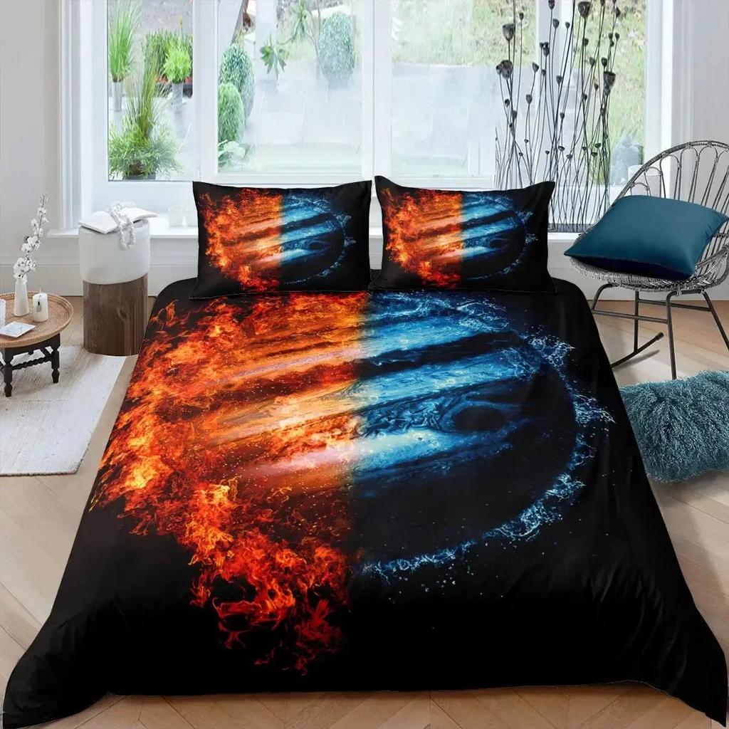 Vogel Eis Und Feuer Kollision Trippy Wunderland Tiere Bequem Bettdecke Steppdecke Bezug Kissenbezug Bettwäsche Set Schlafzimmer Heimtextilien