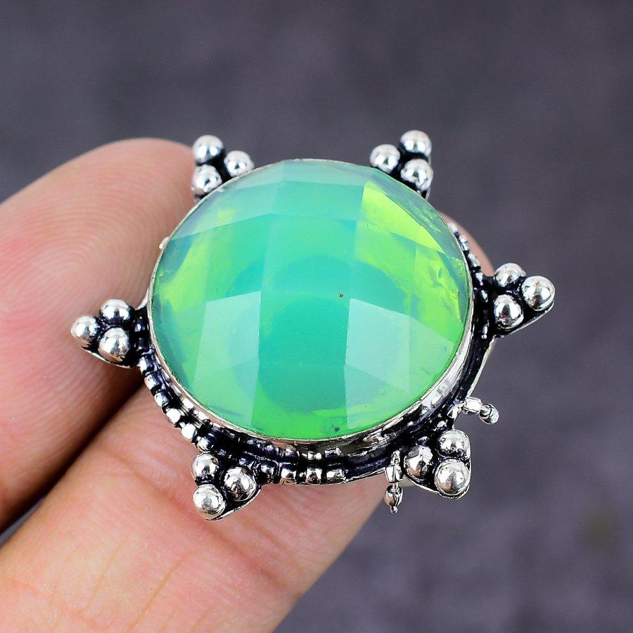 Green Kunzite Gemstone Handmade 925 Sterling Silver Jewelry Ring Size 8 Y0y98