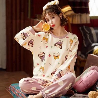 Cotton Pajamas Set Autumn Winter Cute O-neck Pajama Long Sleeve Long Pants Women Pijamas Fashion Loungewear for Girl