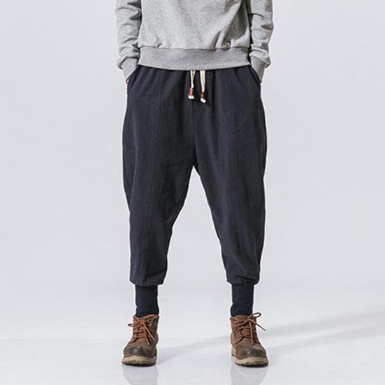 Elastyczny Pas Średni Stan Sznurek Kieszenie Spodnie Męskie Jesień Cienki Styl Luźne Spodnie Streetwear