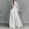 2026 nouvelle jupe longue plissée à manches longues et taille fine, tempérament transfrontalier, robe blanche française pour les vacances