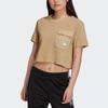 Adidas Originals Cropped Tee Pocket Spliced Striped Sports Short Sleeve T-Shirt Women Tops Khaki H15829