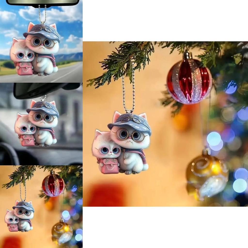 Pendente per Auto Gatto di Coppia con Cappello in Acrilico a Superficie Piatta Decorazione Carina per Appassionati di Interni Auto