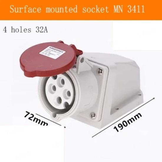 1pcs Industry Plug And Socket Connectors Surface And Concealed Installation 3 4 5 Hole Core 16 A 32A Waterproof Two Three-Phase