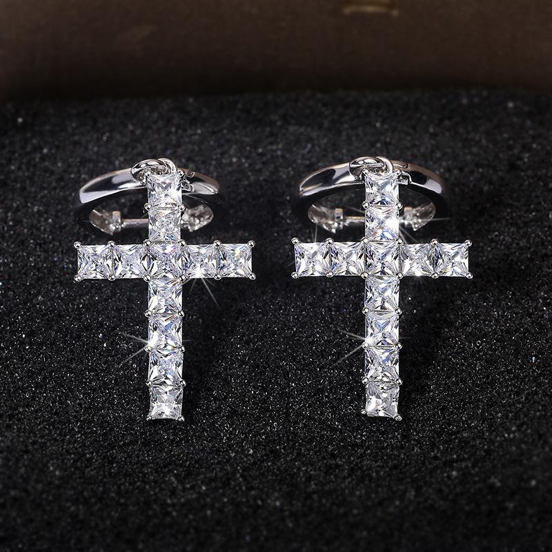 verkaufen geformte Zirkon-Kreuz-Ohrringe Hip-Hop trendy Herren- und Damen-Mode-Ohrringe weiße Zirkon-Kreuz-Ohrringe Schmuckgeschenk black