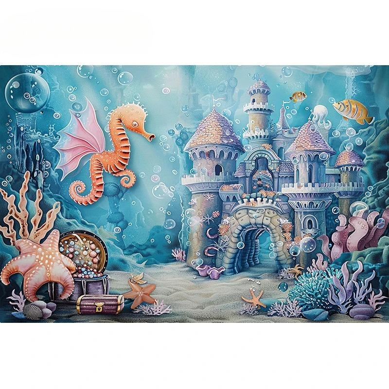 Underwater World Backdrop Summer Mermaid Ocean Castle Kid Birthday Party Cake Smash Decor Banner Photography Background