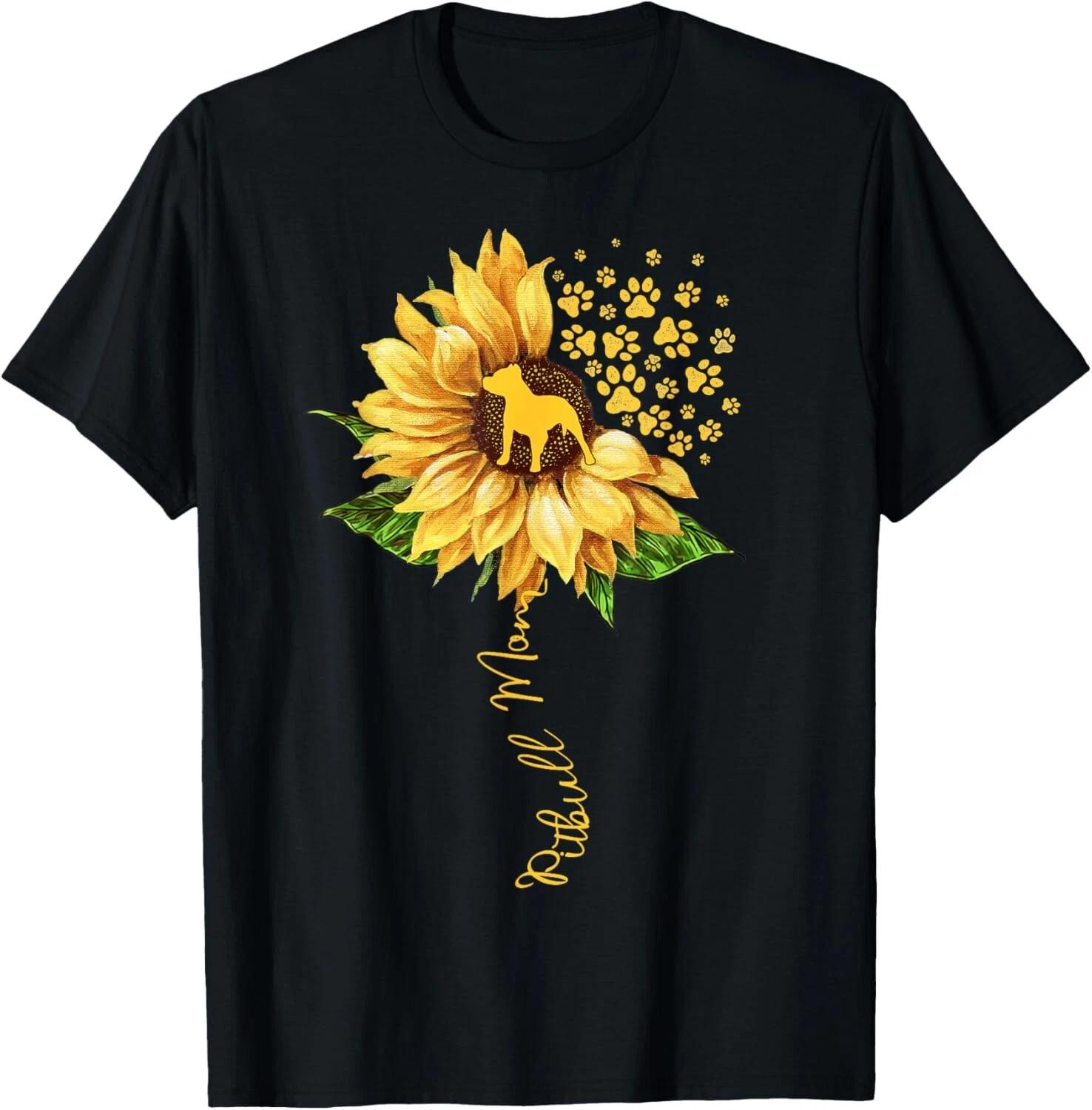 Womens Sunflower Pitbull Mom Dog Lover Mother s Day Dog Gift Unisex T-Shirt L
