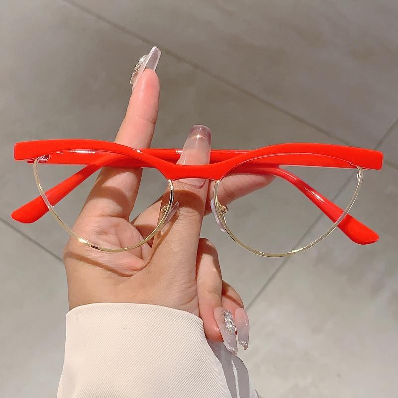 Korean Style Trends Pink Frame Fashion Cat Eye Decor Ladies Glasses Non-prescription Candy Color Ins Brand Eyeglasses