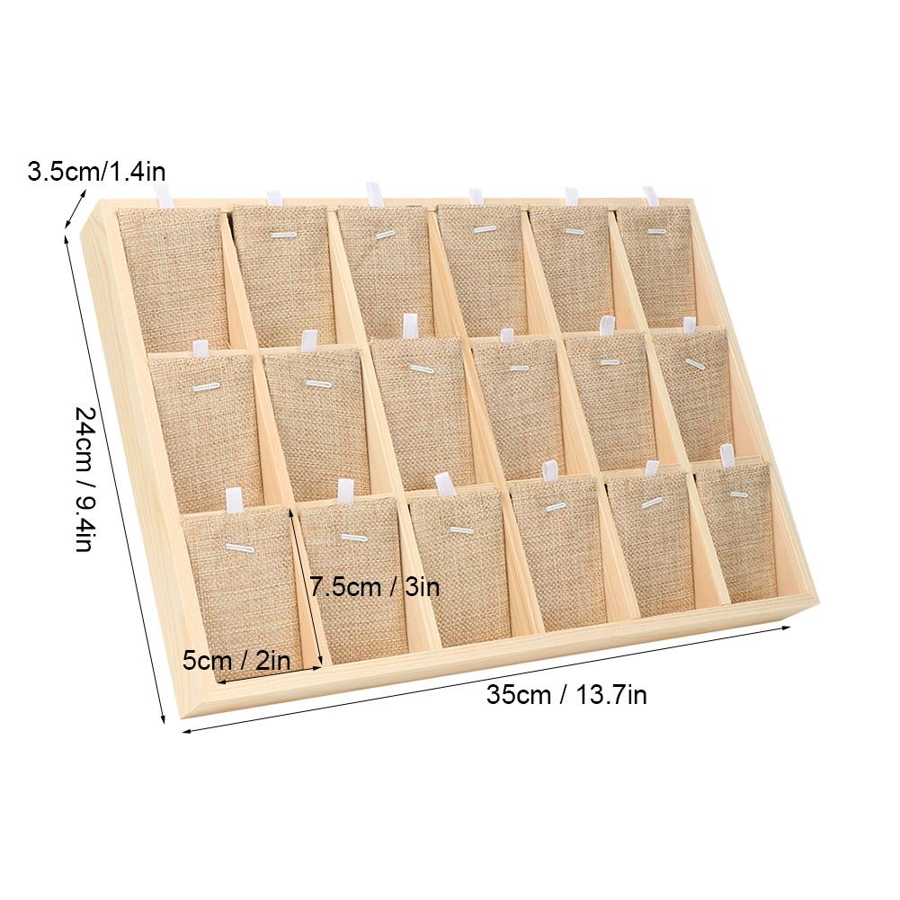 Wooden Velvet Jewelry Display Tray Showcase Storage Case For Earring Bangle Necklace (18 Slots)