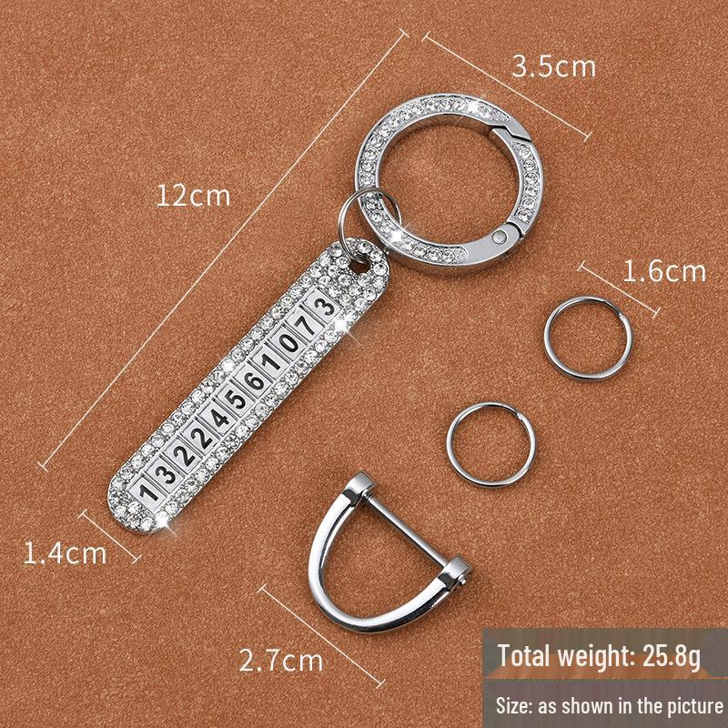 Rhinestone Car Keychain with Anti-Lost Number Plate – Stylish Key Pendant for Men and Women