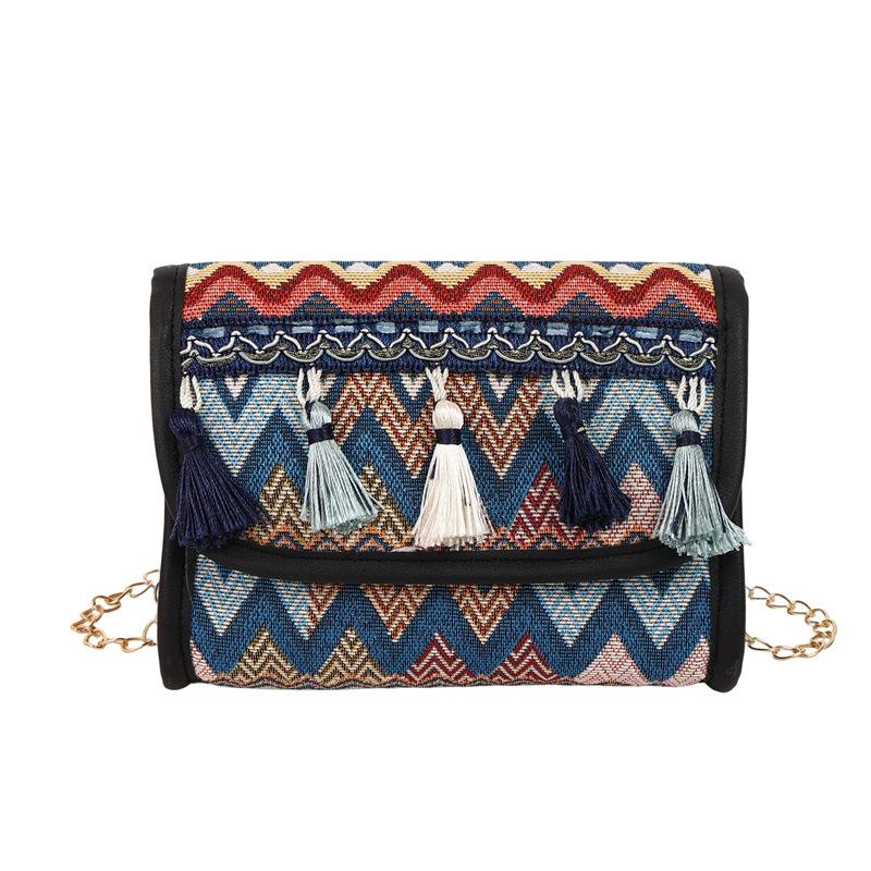 

Сумка-мессенджер на цепочке для женщин, весна 2025, новый этнический стиль, с кисточкой, на плечо, женская сумка для путешествий, сумка для мобильного телефона темно-синий