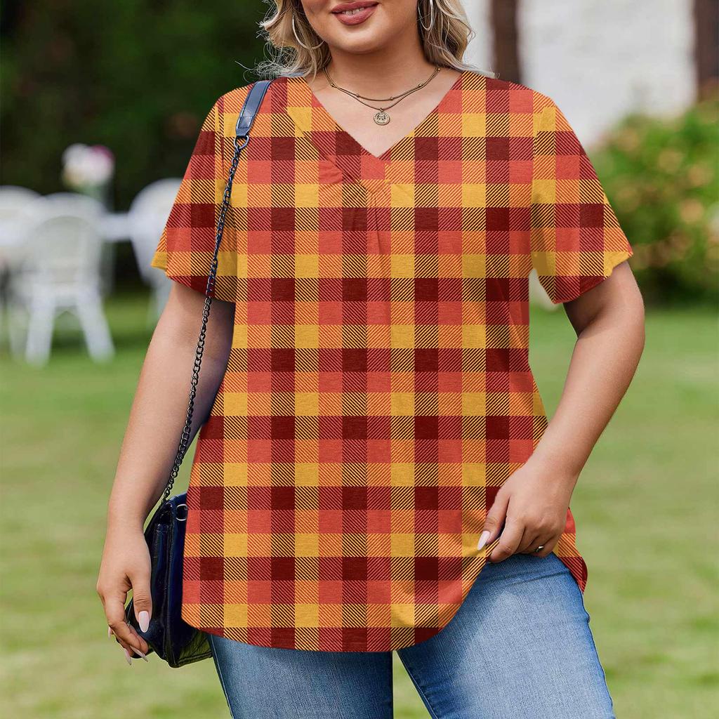 Women's Plus Size Fashionable Casual Loose-Fit Short Sleeve Elegant V Neck Blouse For Work
