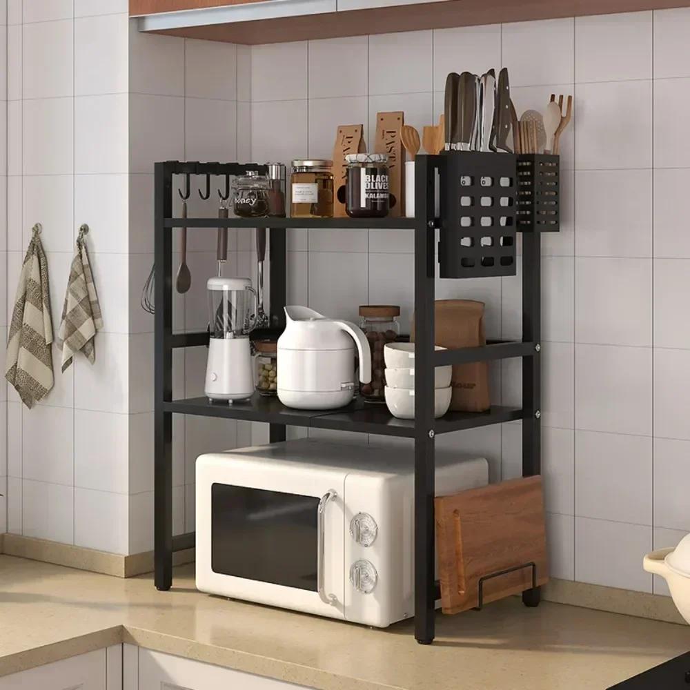 Kitchen Retractable Microwave Shelf Multi-layer Rice Cooker Oven Thickened Countertophousehold Seasoning Holder Storage Artifact