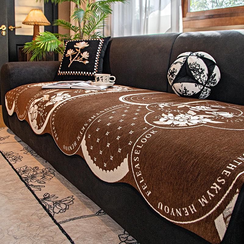 

French light luxury sofa seat cushion universal chenille irregular straight row sofa non-slip anti-cat scratch cover cloth towel 90*90cm