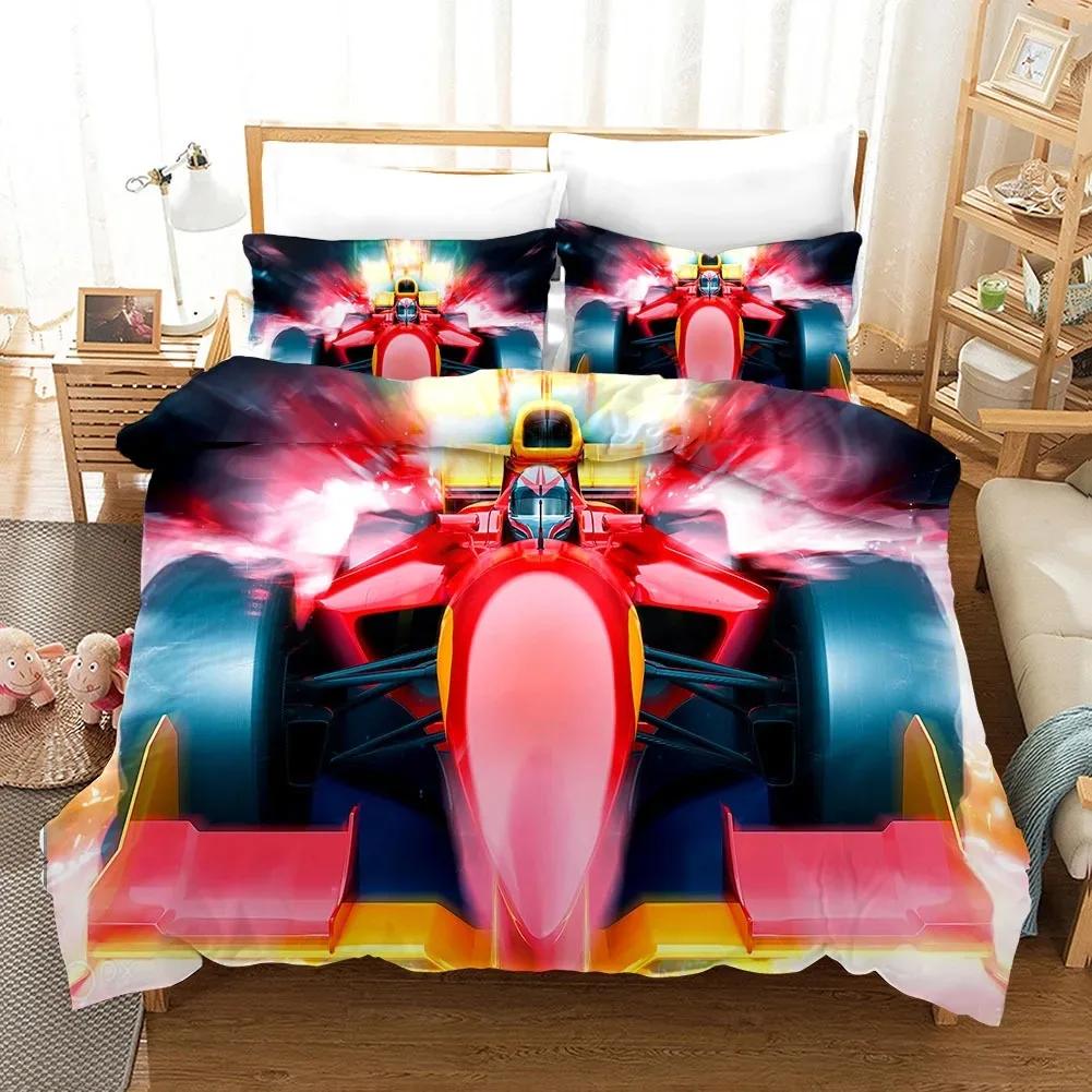 Red Racing Car 3D Kids Boy Bedding Set F1 Game Racer Printing Duvet Cover 3Pcs Bedclothes With Pillowcase Twin Full Bedspread