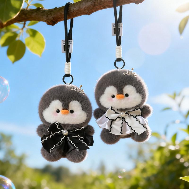 Penguin Family Series Plush Keychain 15cm Faux Mink Fur Cute Pendant Scented Stuffed Animal Bag Charm Removable Outfit for Girls