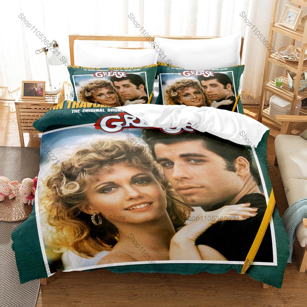 Grease Danny & Sandy Rydell High Pink Ladies 50s Retro Musical Movie HD Print Bedding Set Duvet Cover + 2 Pillowcases Bedroom
