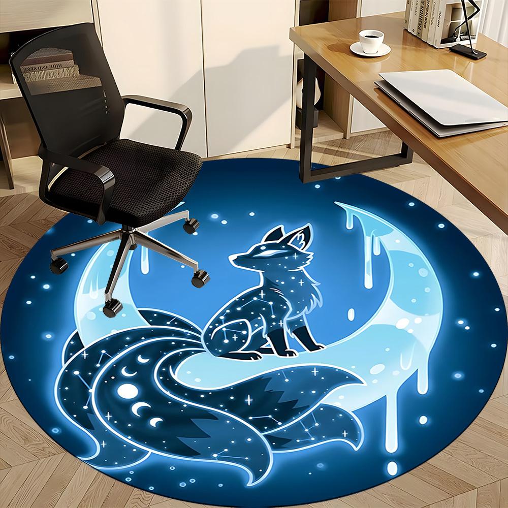 1pc Moon Fox Office Round Area Rug,  Mat Suitable For Office, Under Office Chairs Bedroom Living Room Home Decor, Room Deco