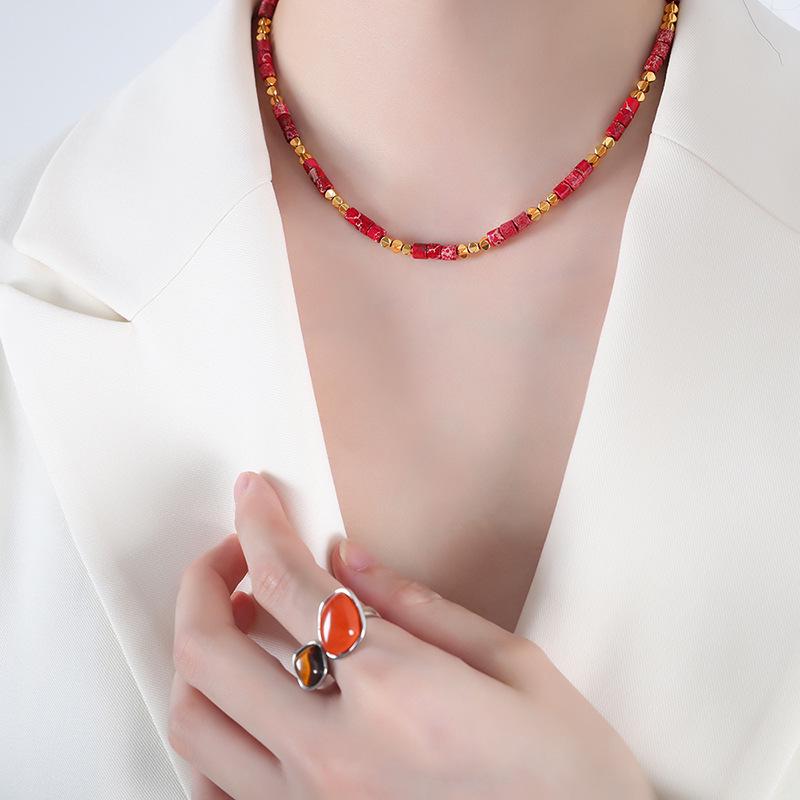 European-American Summer Multi-Color Beaded 18k Gold Imperial Stone Fairy Necklace