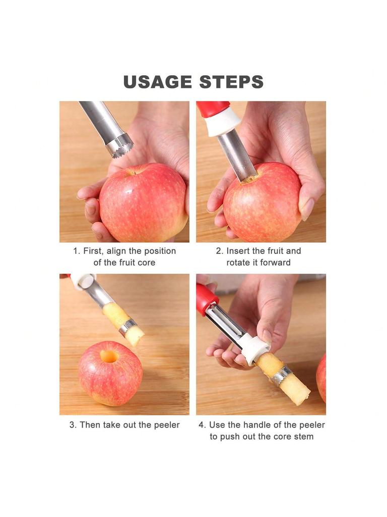2-in-1 Edelstahl Obstentkerner Schäler Apfel Birne Kernentferner Gemüsewerkzeug Apfelschäler Entkerner Kernentferner Küchenhelfer Werkzeug