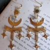 Golden Star Moon & Dragonfly Bohemian Earrings