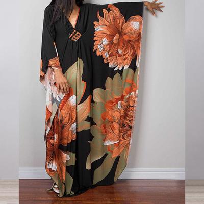 Women Ethnic Print Kaftan Beach Dress Plus Size Swimsuit Cover Up