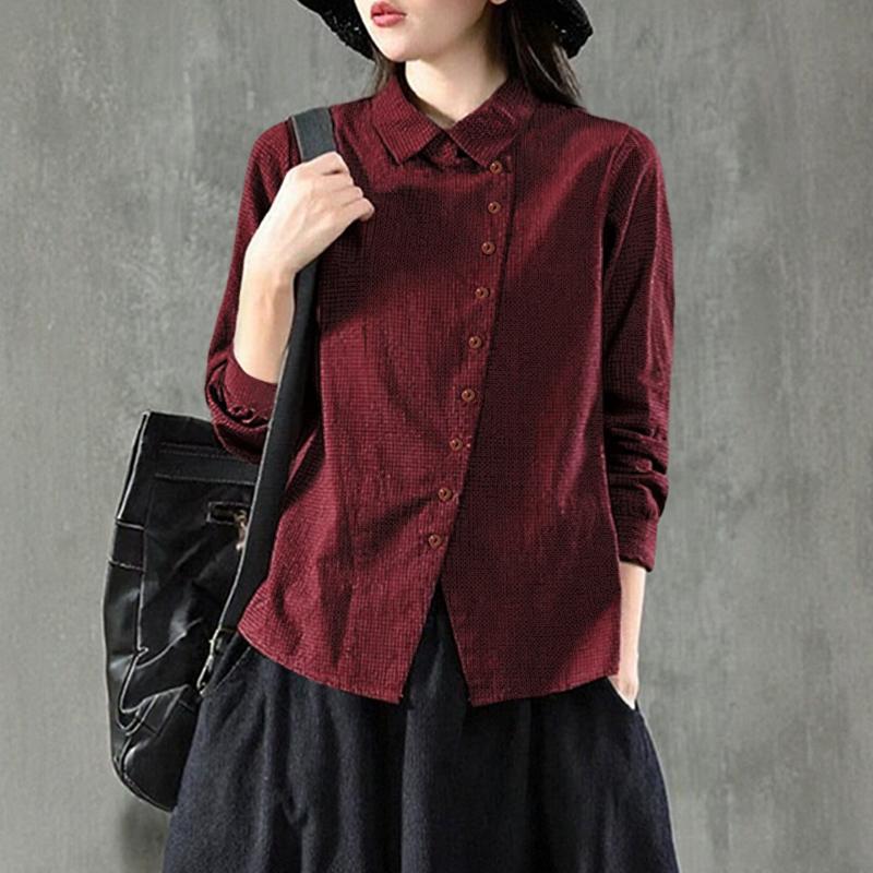 ZANZEA Women Turn Down Collar Long Sleeve Plaid Print Casual Blouse