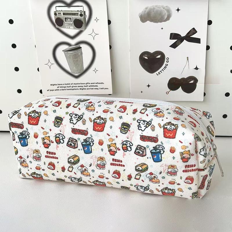 Cute Burger Dog Printed Pencil Case Large Capacity Portable Storage Bag Stationery Makeup Bag Gifts