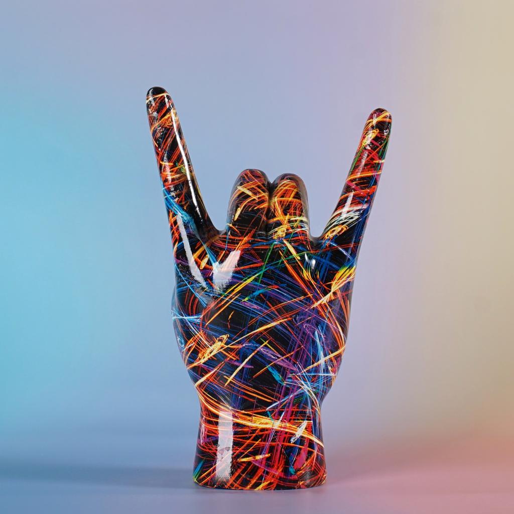 Graffiti Rock On Hand Statue Model Gesture Figurines 20cm Music Band Room Bookshelves Desktop Living Room Decor Modern Art Pop