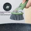Creative Kitchen Pan Brush Non-Slip Press To Dispense Automatic Liquid Dishwashing Brush Long Handle Press Cleaner