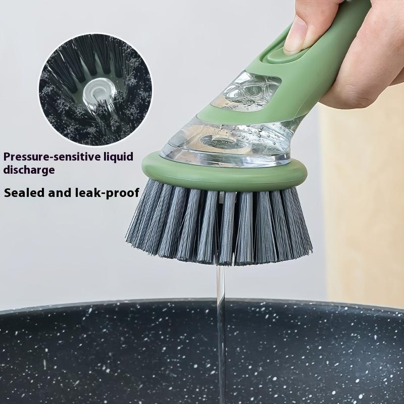 Creative Kitchen Pan Brush Non-Slip Press To Dispense Automatic Liquid Dishwashing Brush Long Handle Press Cleaner