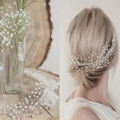 Frauen Handgemachte Stirnband Braut Hochzeit Haar Kamm Elegante Faux Perle Haar Zubehör Kopfbedeckungen
