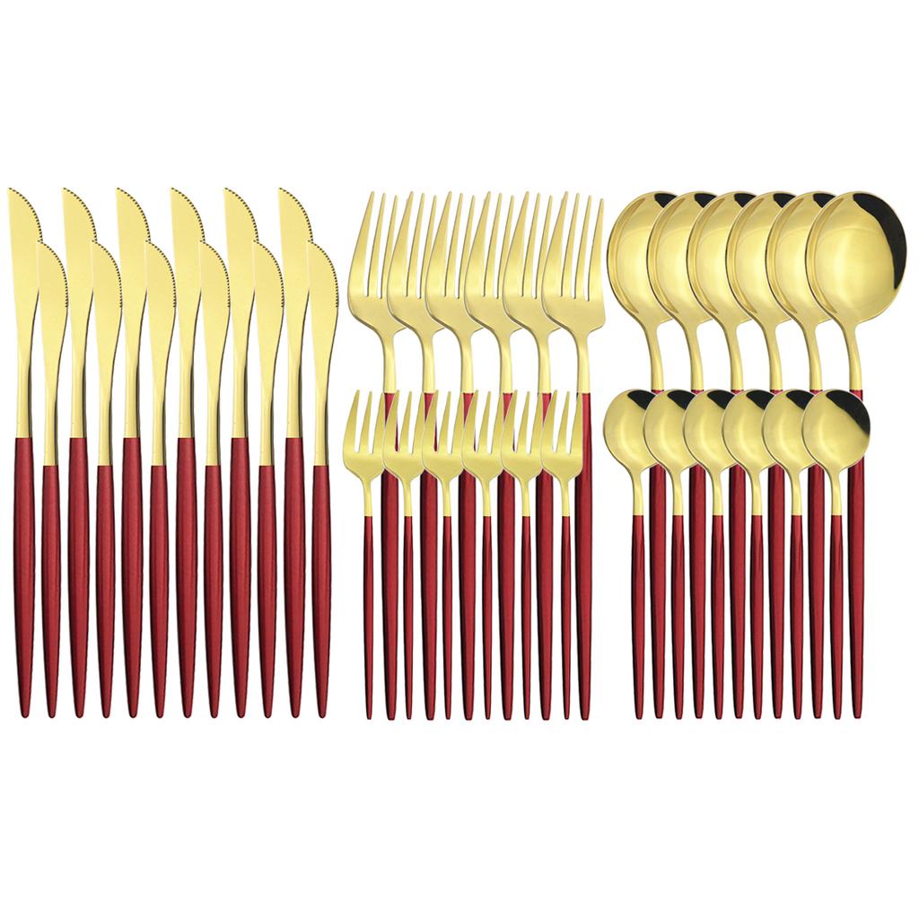36Pcs Black Gold Cutlery Set Mirror Silverware Stainless Steel Dinnerware Dessert Knife Cake Fork Spoon Tableware Flatware Kitchen Wedding Accessories